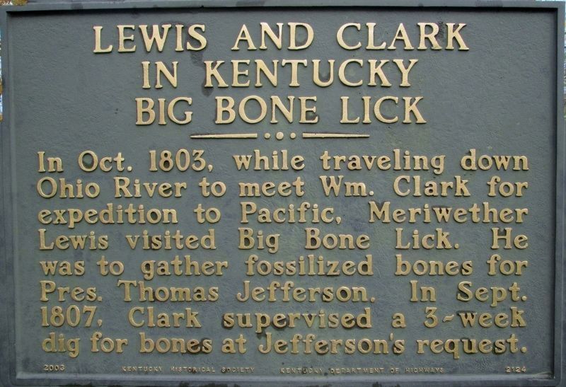 Lewis and Clark in Kentucky Big Bone Lick Marker side image. Click for full size.