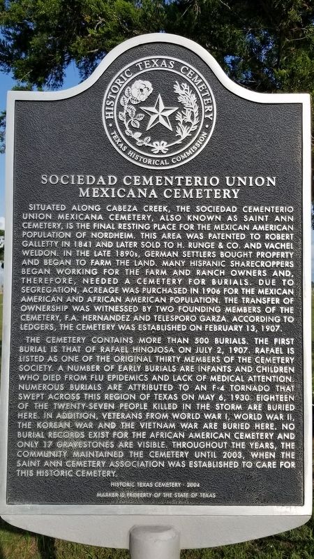Sociedad Cementerio Union Mexicana Cemetery Marker image. Click for full size.