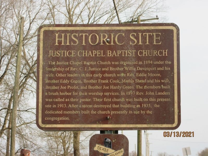 Justice Chapel Baptist Church Marker image. Click for full size.