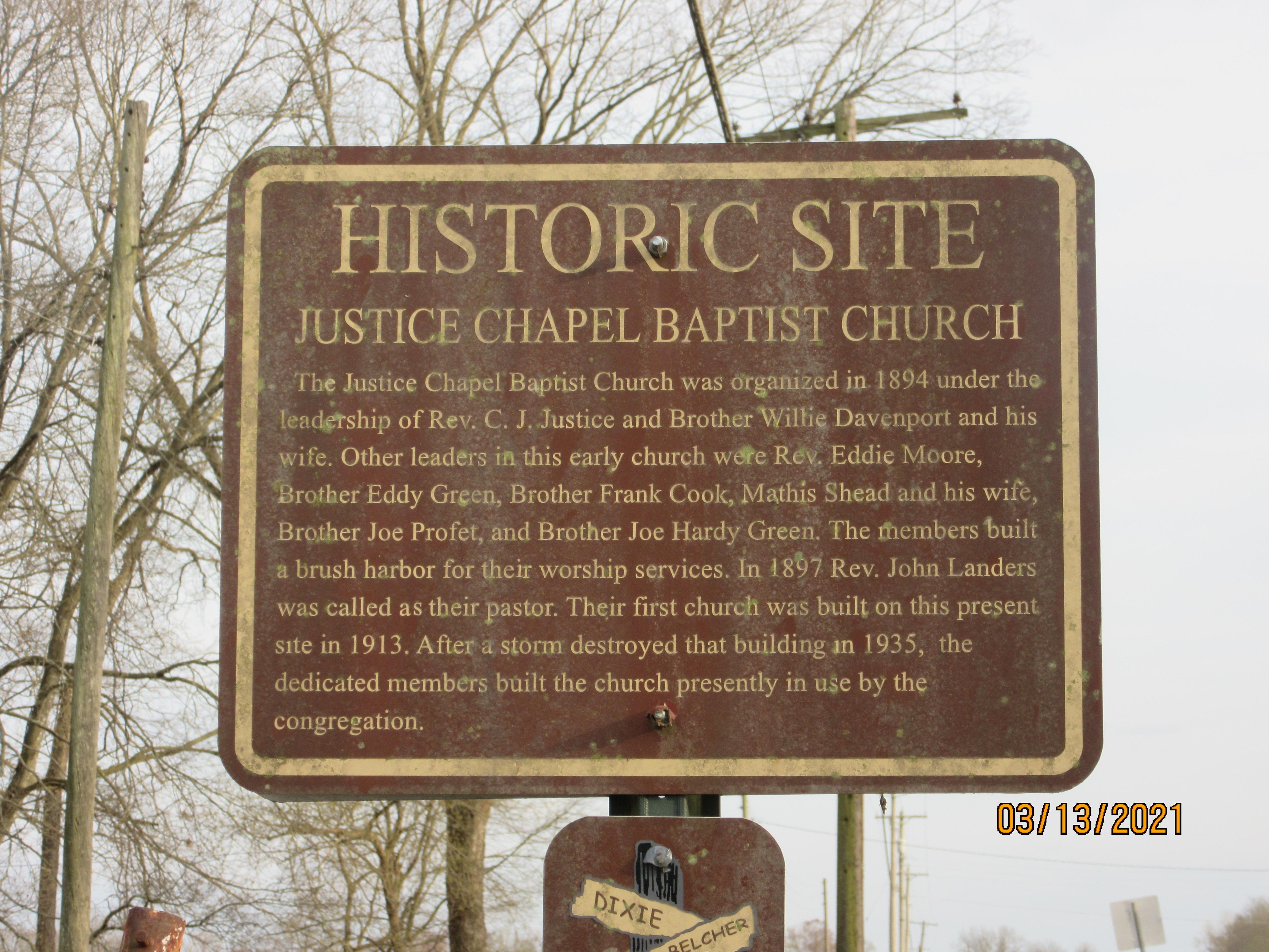 Justice Chapel Baptist Church Marker