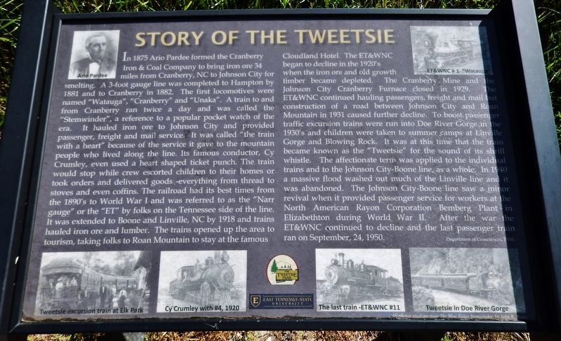 Story of the Tweetsie Marker image. Click for full size.