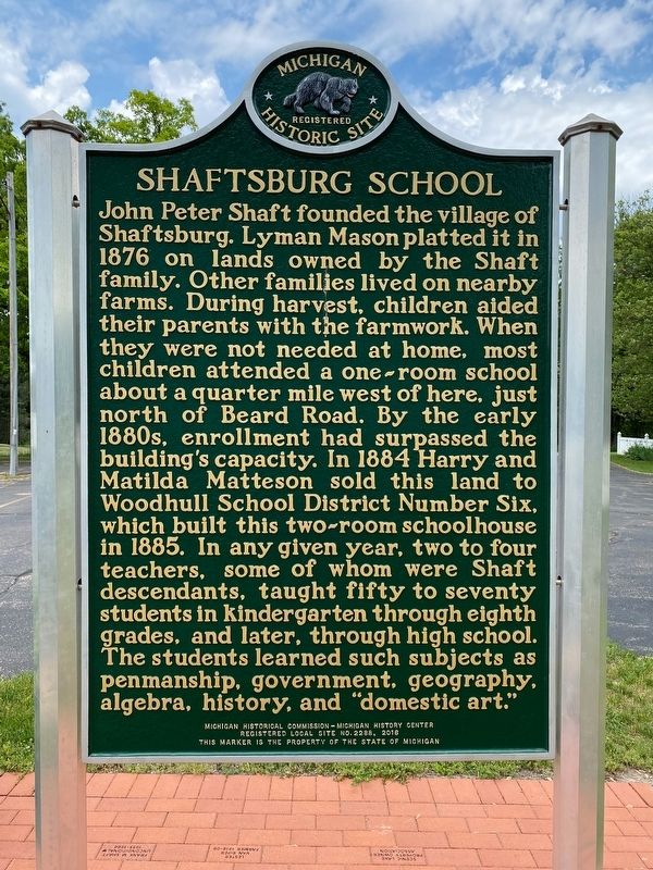 Woodhull Township Hall / Shaftsburg School Marker image. Click for full size.