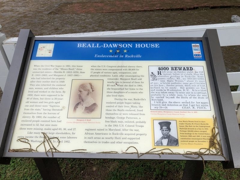 Beall-Dawson House Marker image. Click for full size.