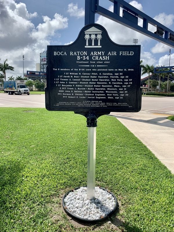 Boca Raton Army Air Field B-34 Crash Marker image. Click for full size.