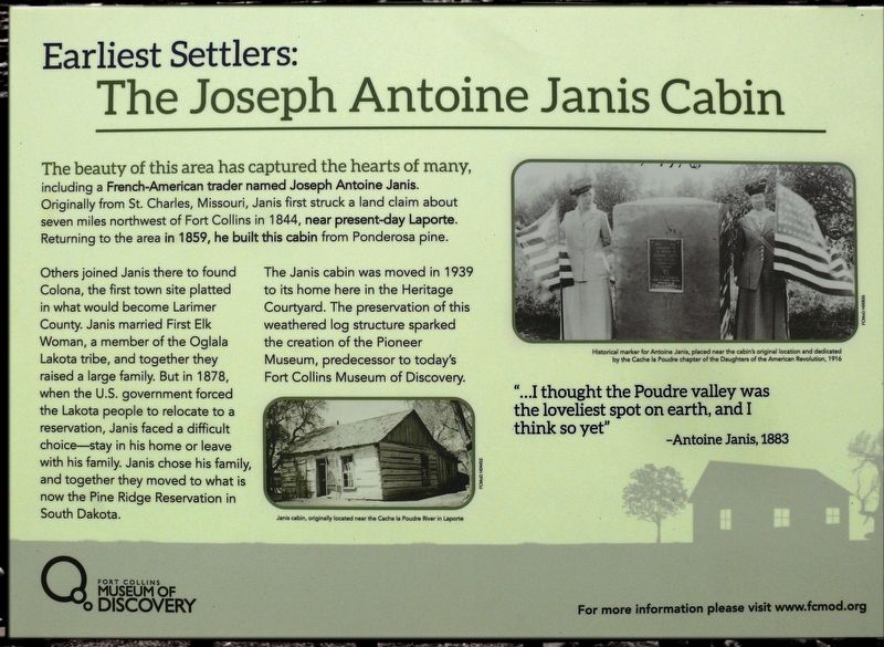Signage at Antoine Janis Cabin, Library Park image. Click for full size.