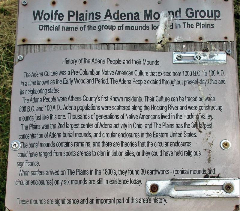 Wolfe Plains Adena Mound Group Marker image. Click for full size.