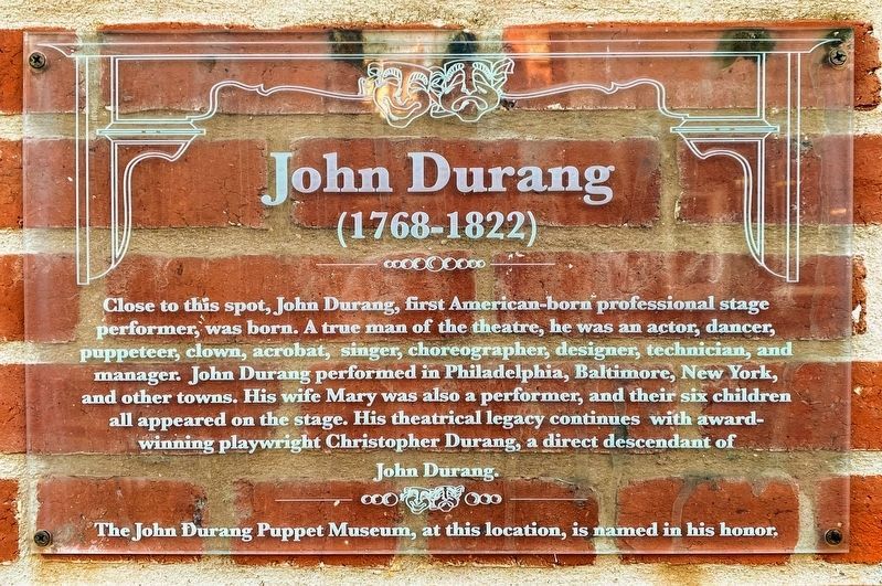 John Durang Plaque on wall of the Lancaster Marionette Theatre image. Click for full size.