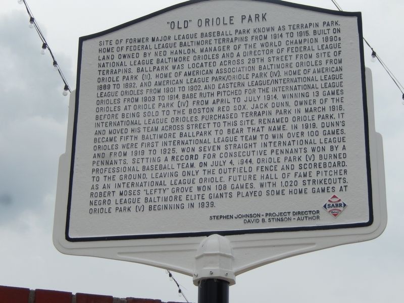 "Old" Oriole Park Marker image. Click for full size.
