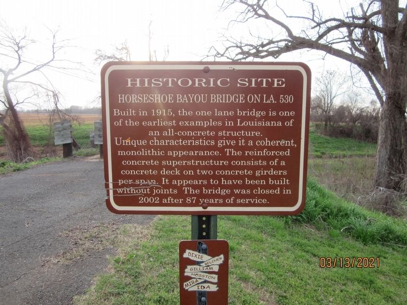 Horseshoe Bayou Bridge On LA. 530 Marker. Click for full size. Horseshoe Bayou Bridge On LA. 530 Marker image. Click for full size.