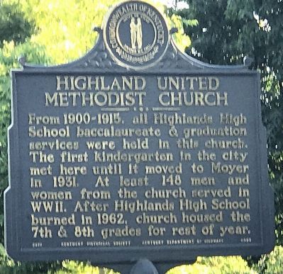 Highland United Methodist Church Marker (Side B). Click for full size. Highland United Methodist Church Marker (Side B) image. Click for full size.