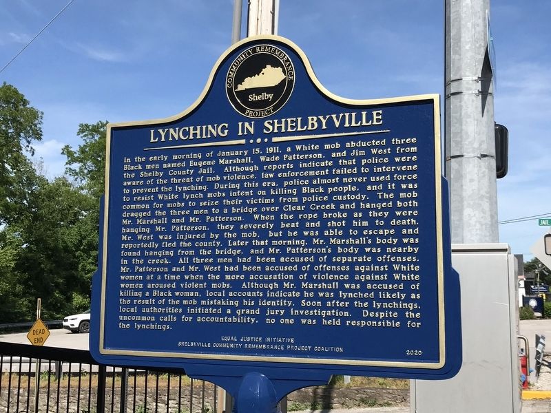 Lynching in Shelbyville Marker (Side A) image. Click for full size.