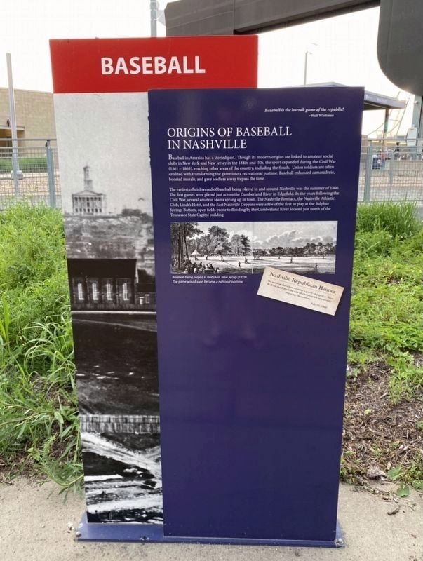 Origins of Baseball in Nashville Marker. Click for full size. Origins of Baseball in Nashville Marker image. Click for full size.