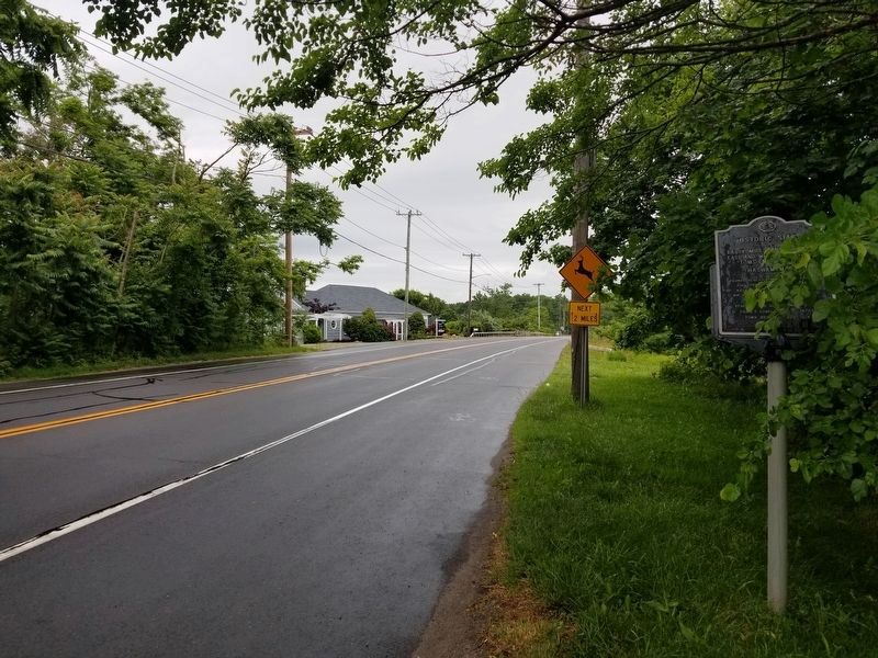 Historic Sites of Early Mills and Bridges Marker looking eastward on Main Road. Click for full size. Historic Sites of Early Mills and Bridges Marker looking eastward on Main Road image. Click for full size.
