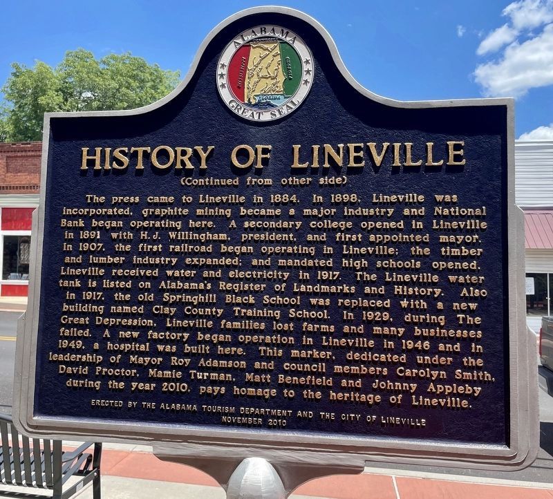 History of Lineville Marker (reverse) image. Click for full size.