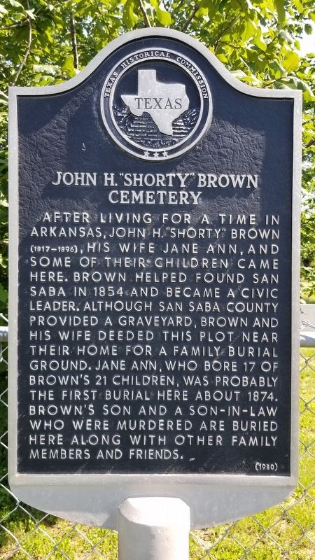 John H. "Shorty" Brown Cemetery Marker image. Click for full size.