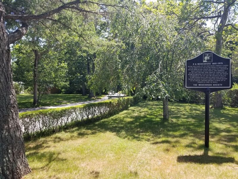 P.G. Wodehouse 1881-1975 Marker, looking southward down Basket Neck Lane image. Click for full size.