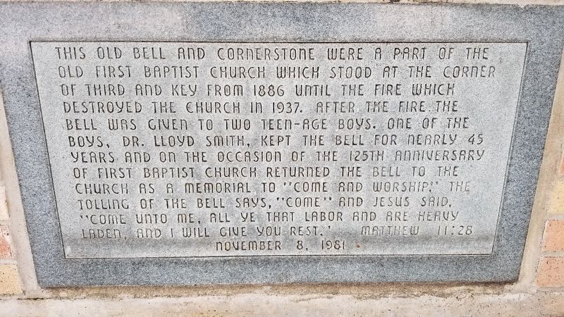Old Bell of First Baptist Church Marker image. Click for full size.