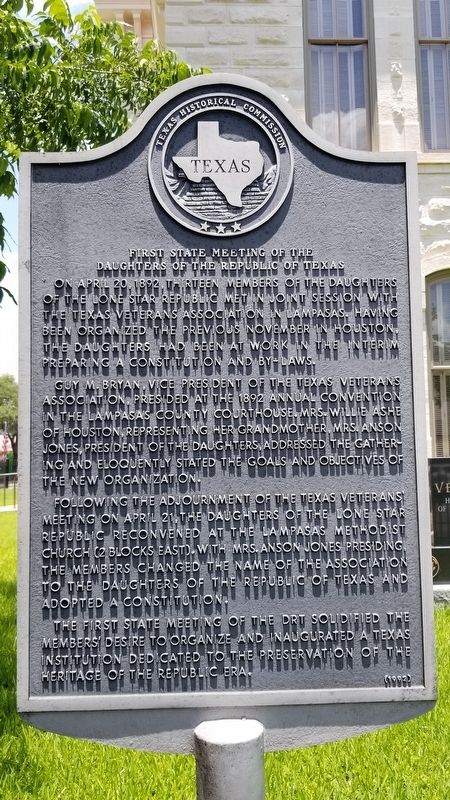 First State Meeting of the Daughters of the Republic of Texas Marker image. Click for full size.