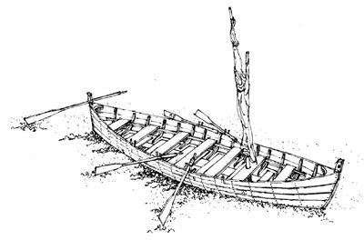 Drawing of a colonial bateau (Image by Mark Peckham; courtesy of Bateaux Below, Inc.). image. Click for more information.