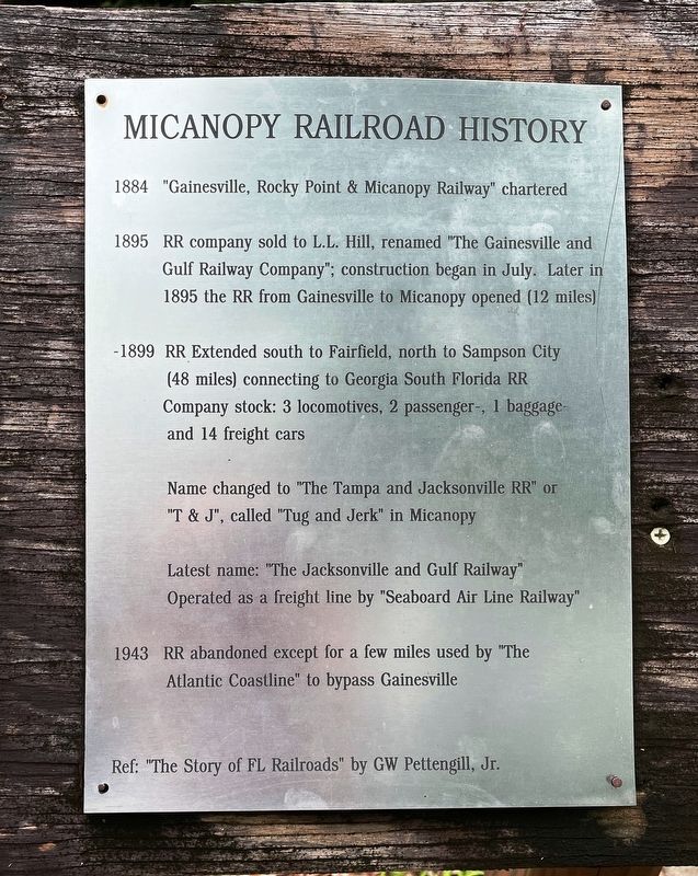 Micanopy Railroad History Marker image. Click for full size.