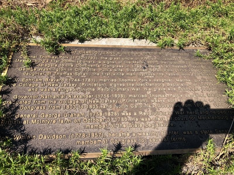 Prominent Charlotteans Buried At Settlers' Cemetery Marker image. Click for full size.