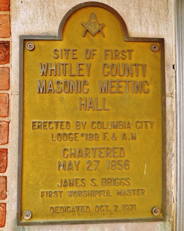 Site of First Whitley County Masonic Meeting Hall Marker image. Click for full size.