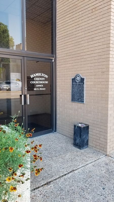 The Hamilton National Bank Marker next to the front door image. Click for full size.