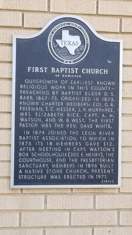 First Baptist Church Marker. Click for full size. First Baptist Church Marker image. Click for full size.