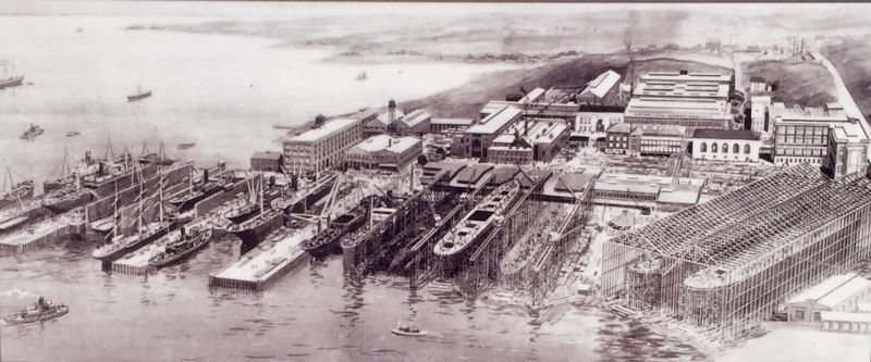 Marker inset: <i>A 1916 view of Union Iron Works, looking south</i> image. Click for full size.