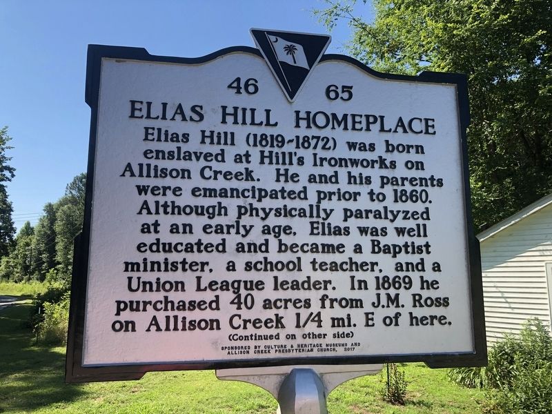 Elias Hill Homeplace side of the marker image. Click for full size.