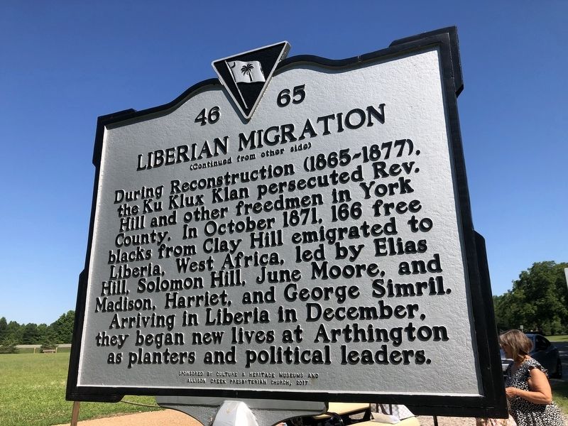 Liberian Migration side of the marker image. Click for full size.