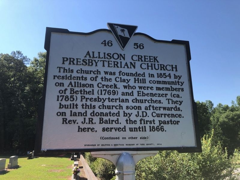 Allison Creek Presbyterian Church side of the marker image. Click for full size.