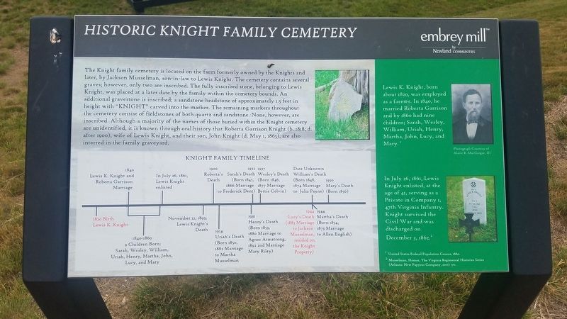 Historic Knight Family Cemetery Marker image. Click for full size.