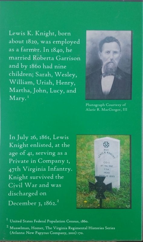 Sidebar closeup from the Historic Knight Family Cemetery Marker image. Click for full size.
