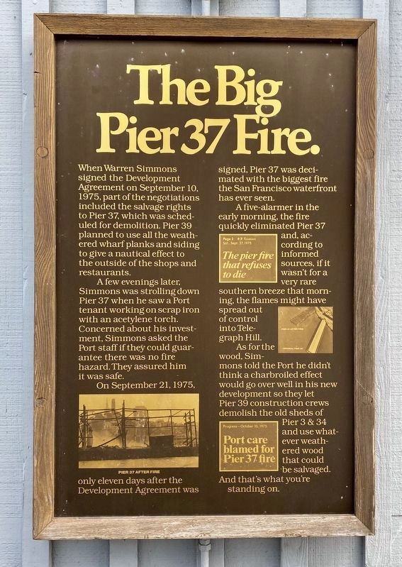 The Big Pier 37 Fire Marker image. Click for full size.