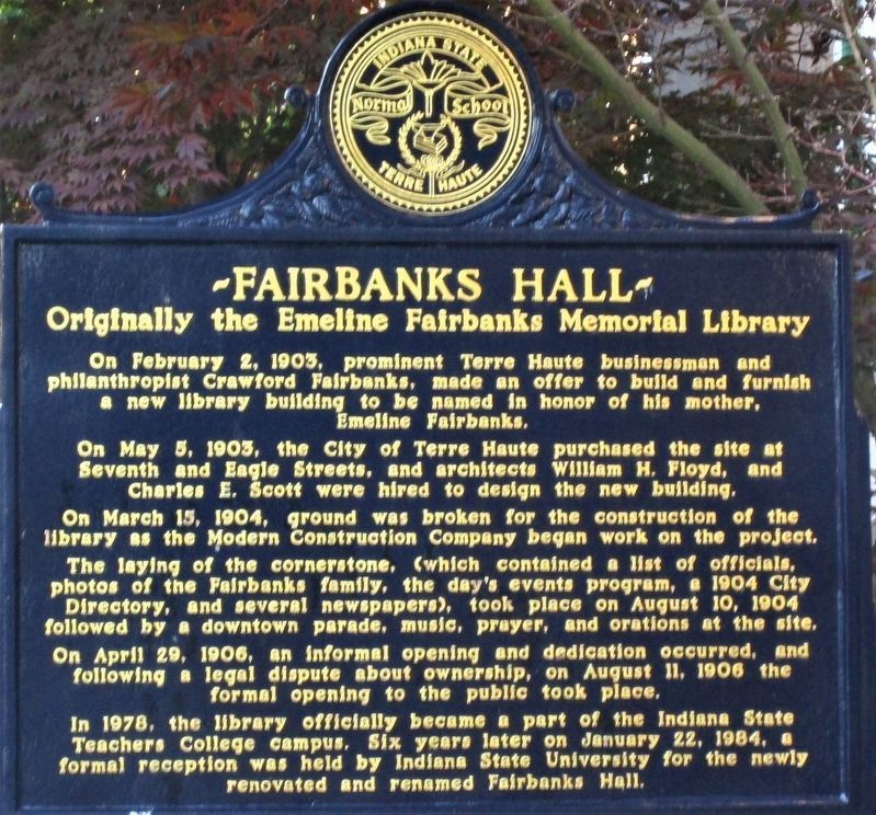 Fairbanks Hall side of the marker image. Click for full size.