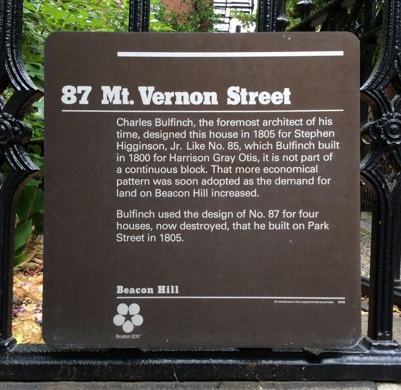 87 Mt. Vernon Street Marker image. Click for full size.