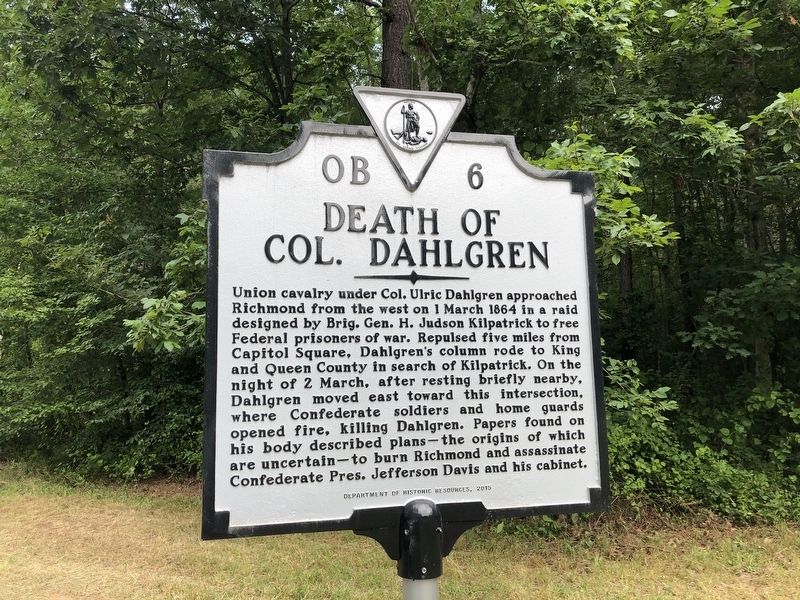 Death of Col. Dahlgren Marker image. Click for full size.