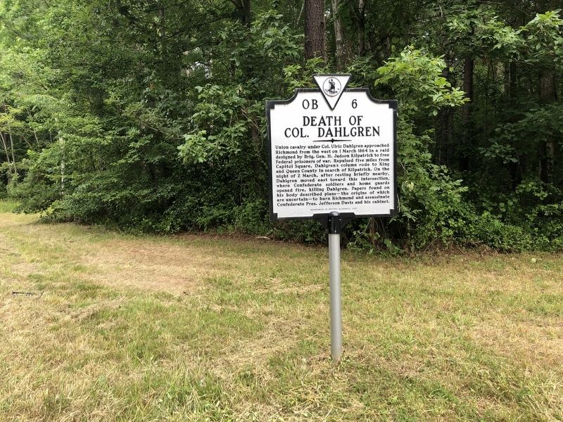 Death of Col. Dahlgren Marker. Click for full size. Death of Col. Dahlgren Marker image. Click for full size.
