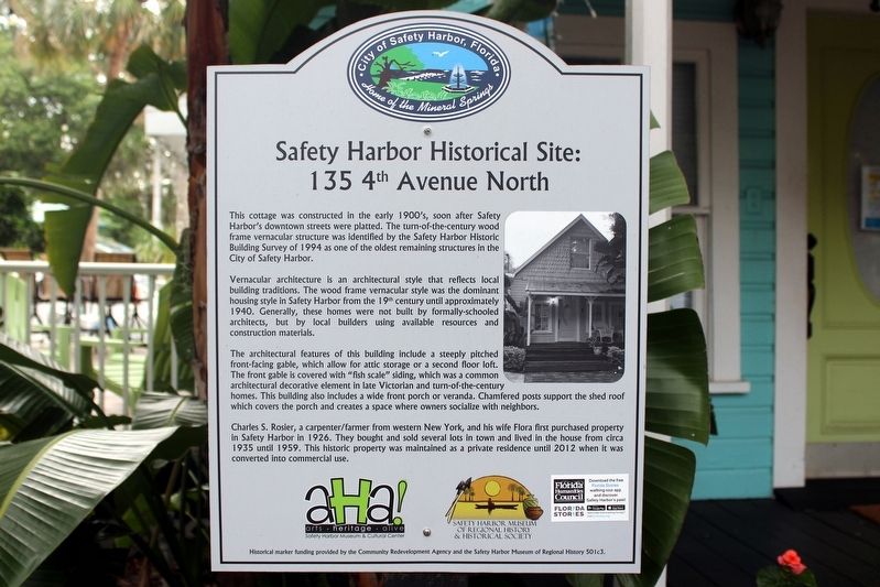 Safety Harbor Historical Site: 135 4th Avenue North Marker image. Click for full size.