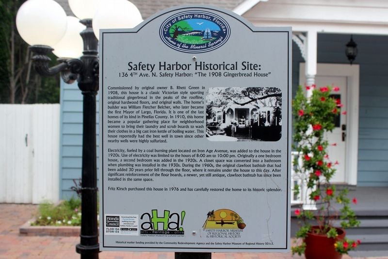 Safety Harbor Historical Site: 136 4th Ave. N. Safety Harbor: "The 1908 Gingerbread House" Marker image. Click for full size.