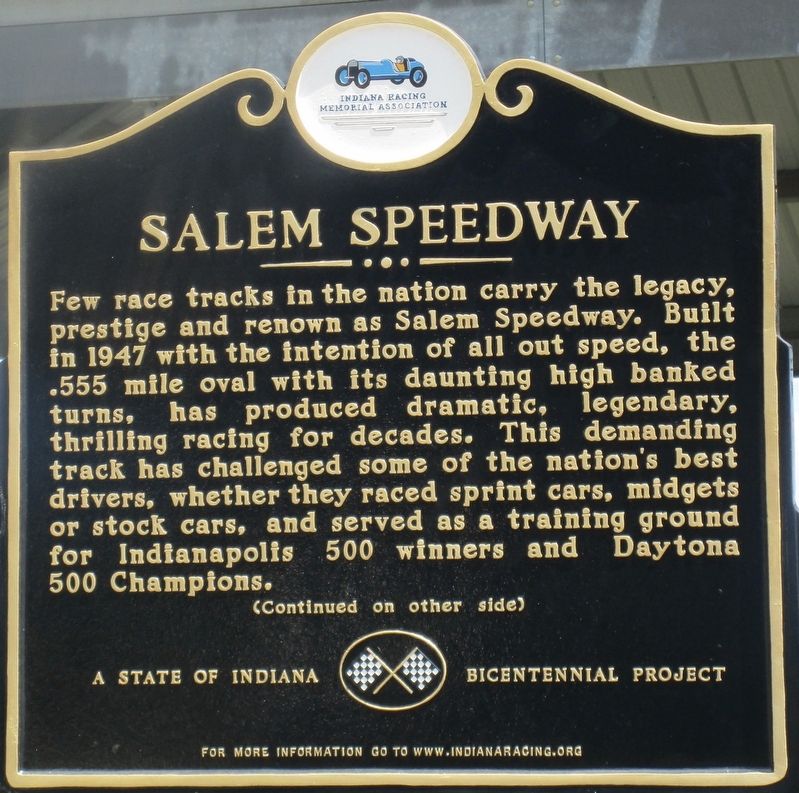 Salem Speedway Marker image. Click for full size.