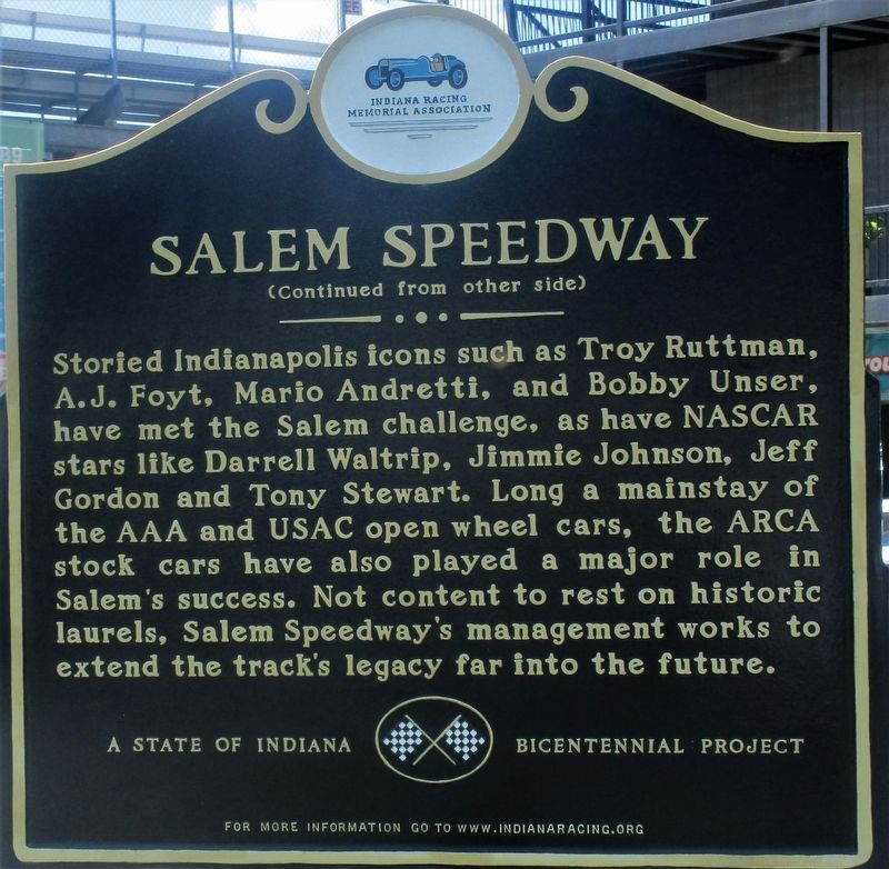 Salem Speedway Marker image. Click for full size.