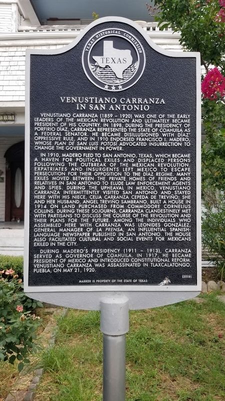 Venustiano Carranza in San Antonio Marker. Click for full size. Venustiano Carranza in San Antonio Marker image. Click for full size.