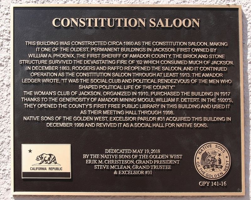 Constitution Saloon Marker image. Click for full size.