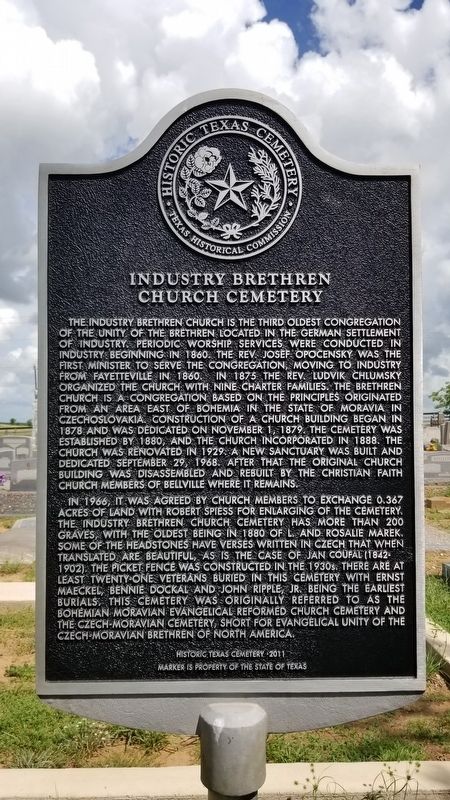 Industry Brethren Church Cemetery Marker image. Click for full size.