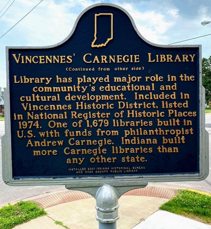 Vincennes' Carnegie Library Marker image. Click for full size.