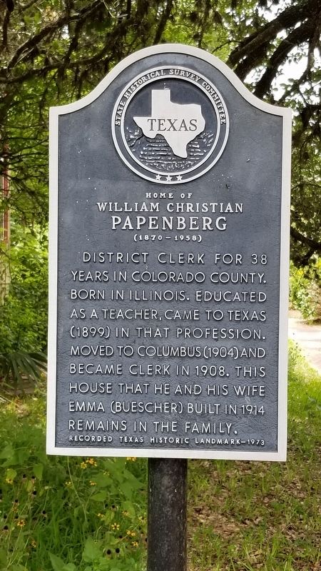 Home of William Christian Papenberg Marker image. Click for full size.