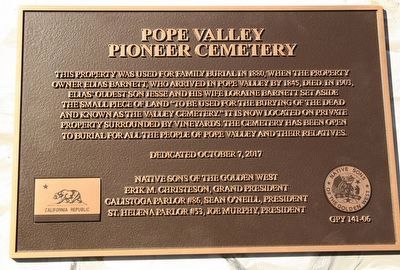 Pope Valley Pioneer Cemetery Marker image. Click for full size.