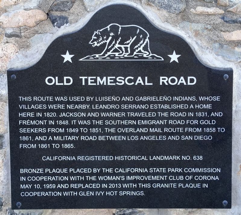 Old Temescal Road Marker image. Click for full size.